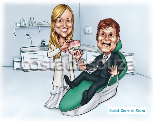 caricatura dentista noivos convite casamento