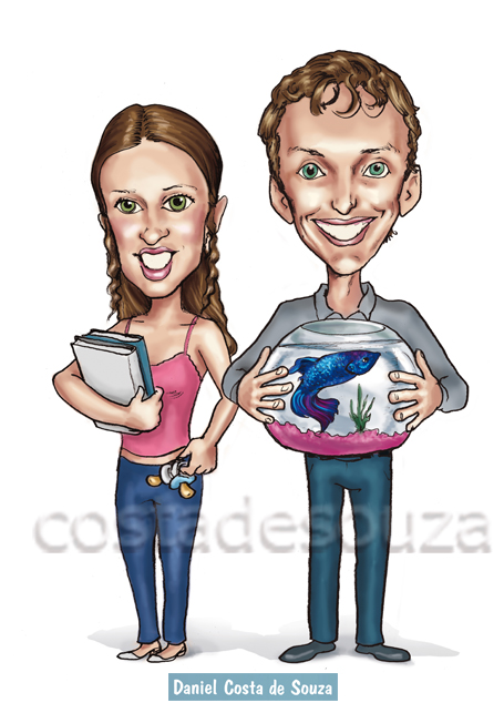caricatura namorados aquário estudante