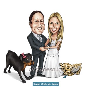 caricatura noivos cachorros casamento