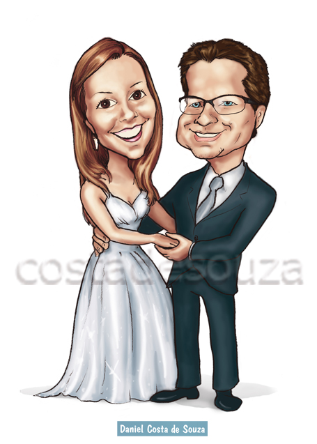 caricatura noivos casamento convite divertido