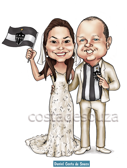 caricatura noivos casamento atlético mg