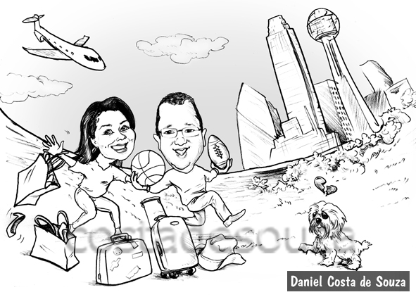 caricatura dallas estados unidos viagem casal