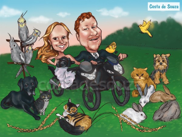 caricatura casamento noivos bichos animais mascotes cachorros