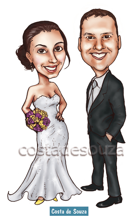 caricatura casamento noivos convite