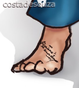 Detalhe da tatuagem do noivo