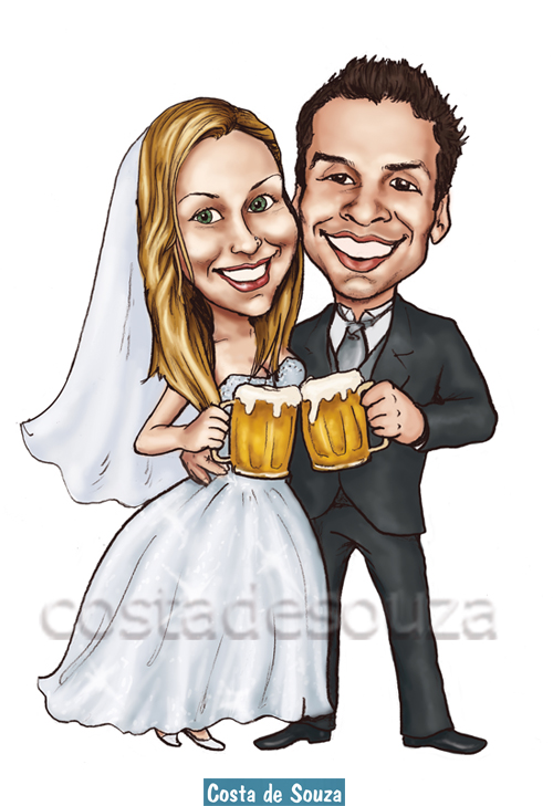 caricatura online noivos casamento chope
