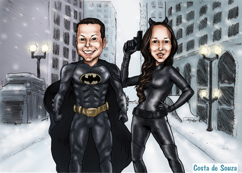 caricatura batman mulher gato costa