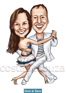 caricatura casal samba casamento dança