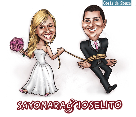 casamento noivos caricatura corda