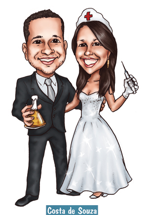 caricatura noivos enfermeira químico