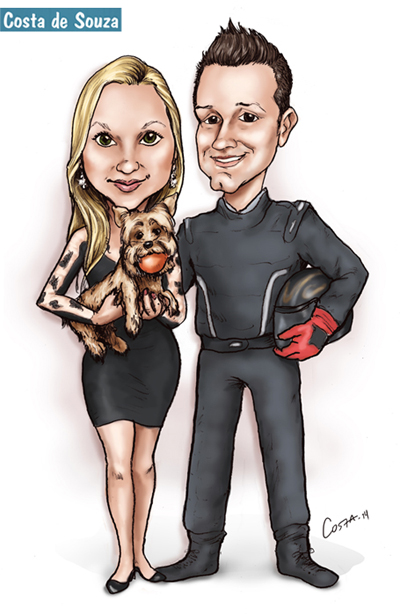 caricatura casal cachorro piloto