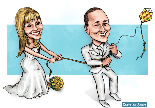 caricatura casamento noivos pipa