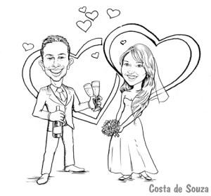 caricatura casamento noivos convite