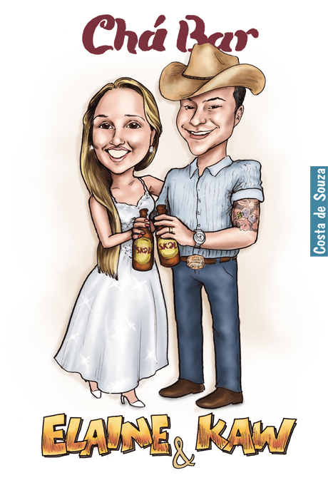 caricatura country cauboi cowboy noivos