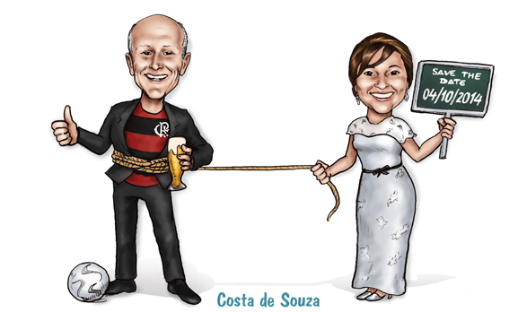 caricatura noivos corda placa save