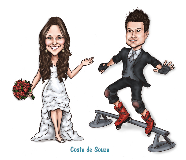 caricatura noivos roller casamento