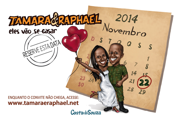 caricatura casamento noivos save the date
