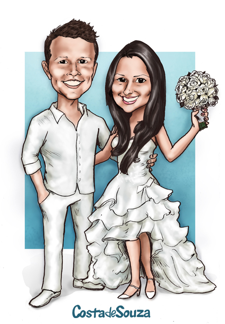 caricatura noivos casamento