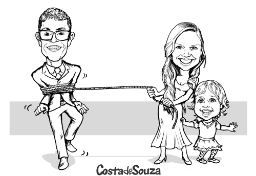 caricatura noivos filha preto e branco