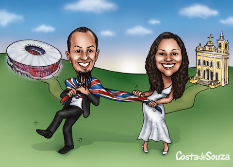 caricatura casamento igreja estádio