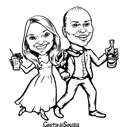 caricatura noivos preto branco