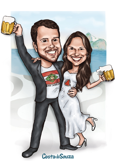 caricatura noivos casamento rio