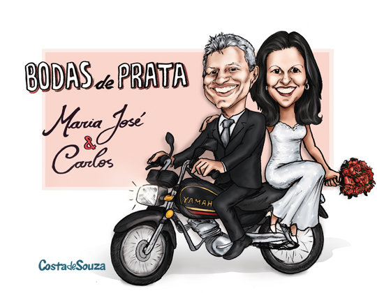 caricatura bodas moto noivos