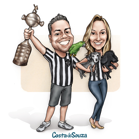 caricatura futebol time casal cachorro