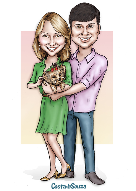 caricatura casal namorados cachorro