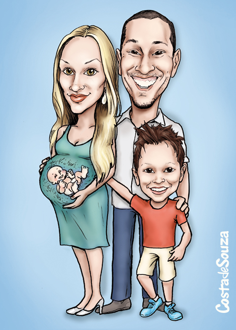 caricatura mãe família bebê grávida