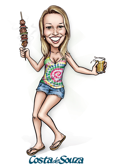 caricatura aniversario presente churrasco