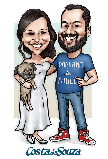 caricatura casamento cachorro noivos