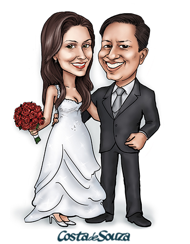 caricatura noivos casamento costa