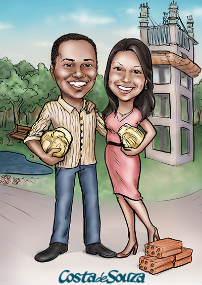 caricatura casal engenharia