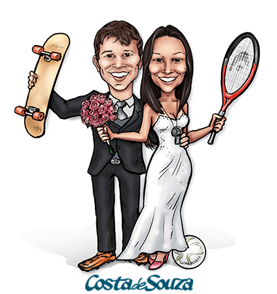 caricatura casamento esporte física