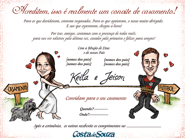 convite noivos casamento caricatura