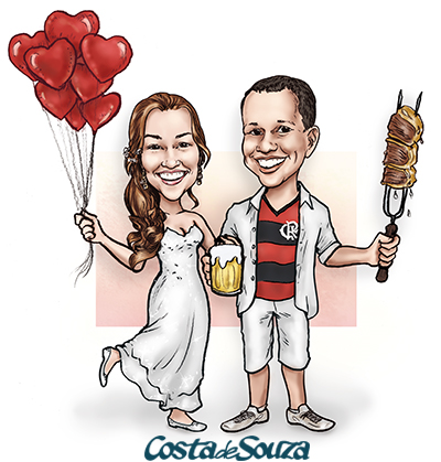 caricatura csamento noivos churrasco