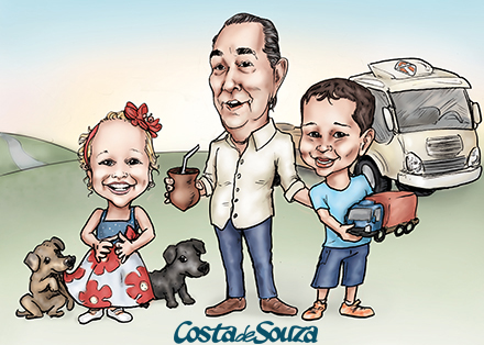 caricatura família filhos caminhão