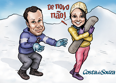 caricatura namorados presente neve