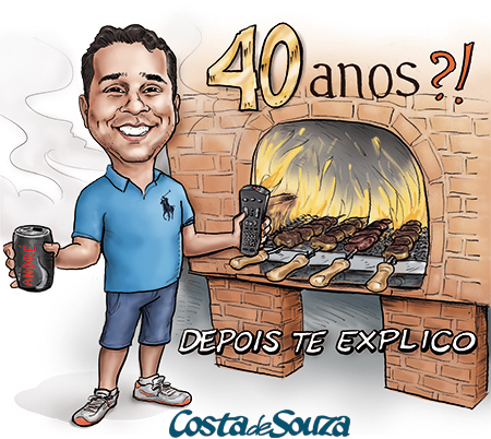 caricatura aniversário churrasco