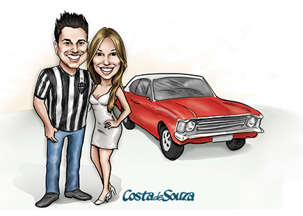 caricatura namorados carro cor