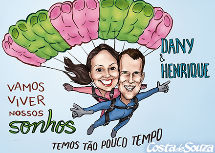 caricatura namorados paraquedas