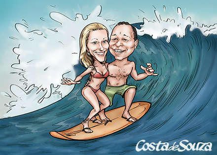 caricatura namorados surf presente