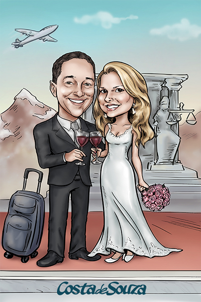 caricatura noivos casamento convite