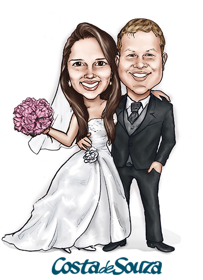 caricatura casamento noivos convite