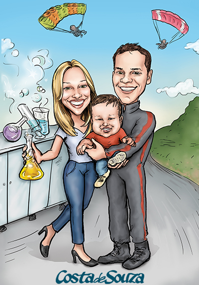 caricatura casal familia quadro