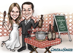 caricatura noivos casamento convite