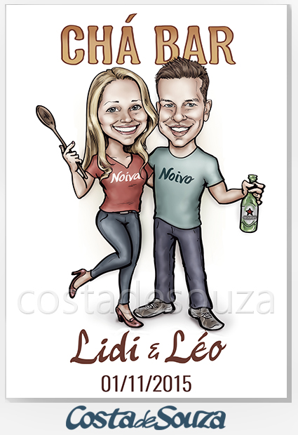 caricatura cha bar noivos chá