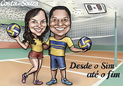 caricatura namorados voleibol vôlei presente