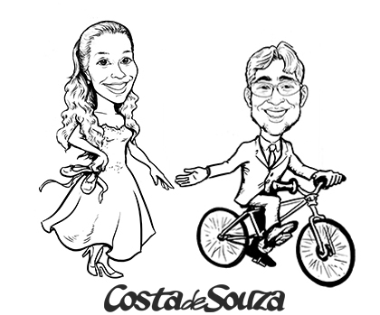 caricatura noivos bicicleta bale ballet